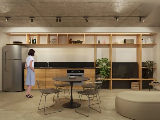 Living y cocina del departamento A de planta tipo